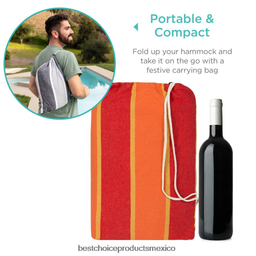 vida al aire libre | Hamaca doble estilo brasileño para 2 personas con bolsa de transporte portátil Best Choice Products naranja X080FZ417