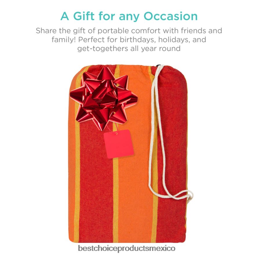 vida al aire libre | Hamaca doble estilo brasileño para 2 personas con bolsa de transporte portátil Best Choice Products naranja X080FZ417