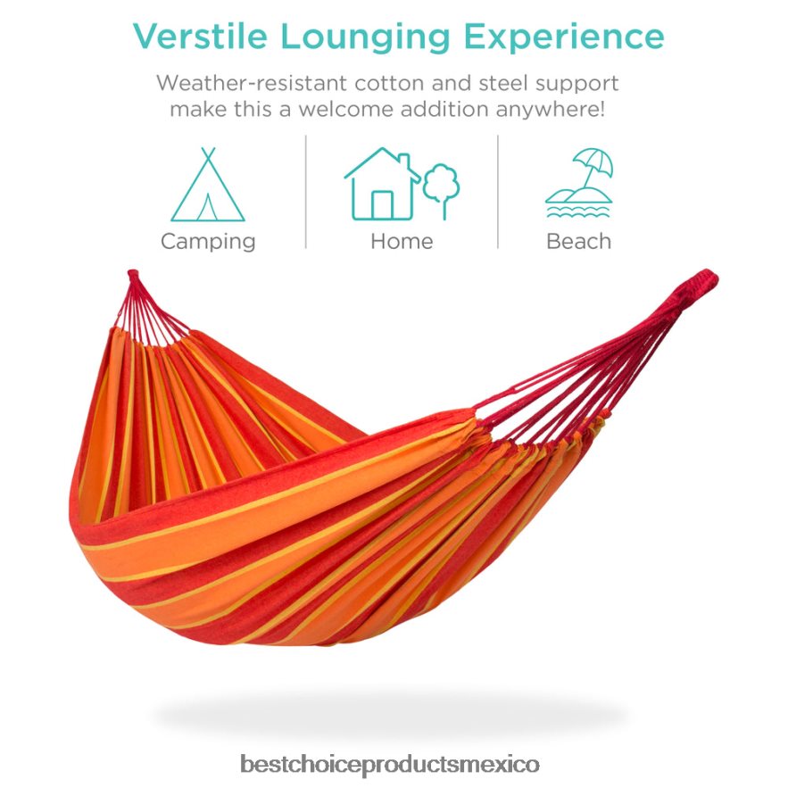 vida al aire libre | Hamaca doble estilo brasileño para 2 personas con bolsa de transporte portátil Best Choice Products naranja X080FZ417