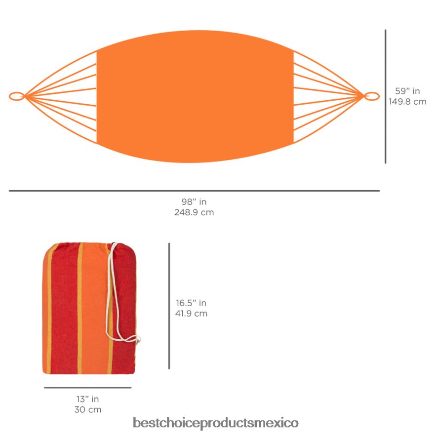 vida al aire libre | Hamaca doble estilo brasileño para 2 personas con bolsa de transporte portátil Best Choice Products naranja X080FZ417
