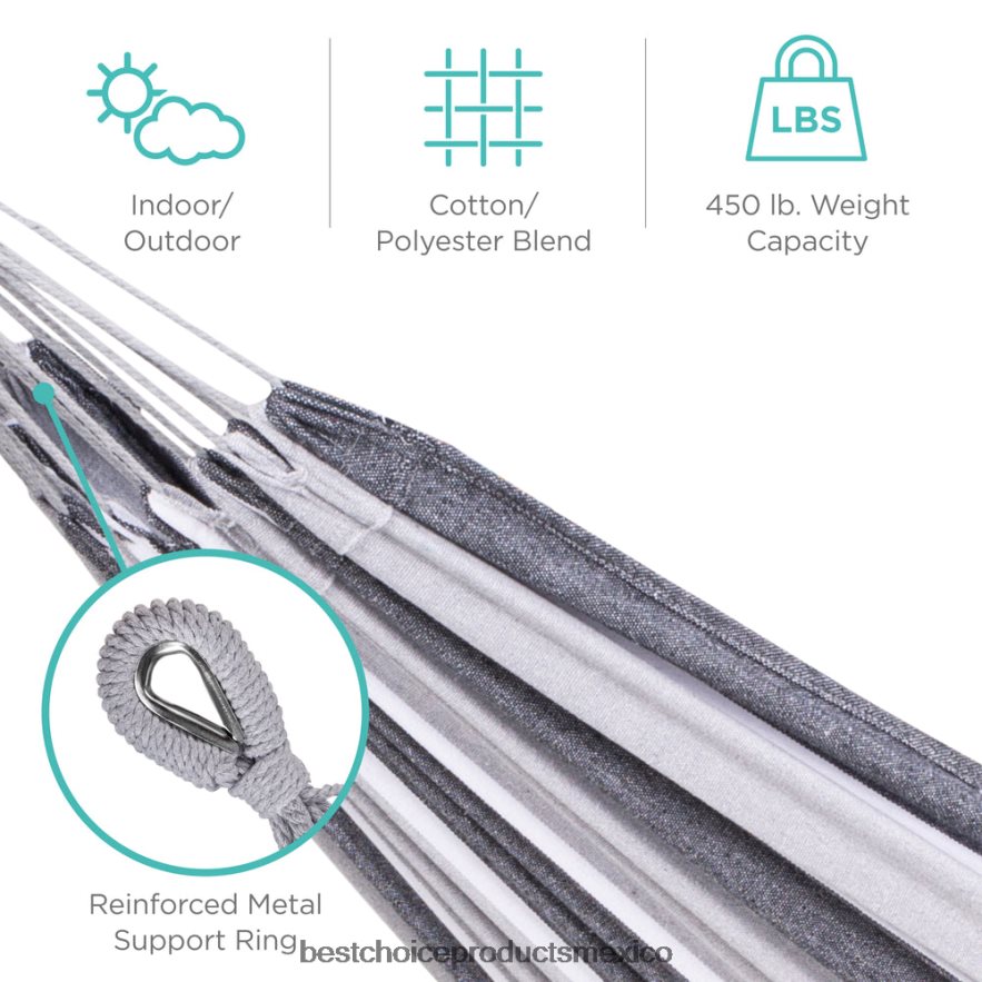 vida al aire libre | Hamaca doble estilo brasileño para 2 personas con bolsa de transporte y soporte de acero Best Choice Products acero X080FZ874