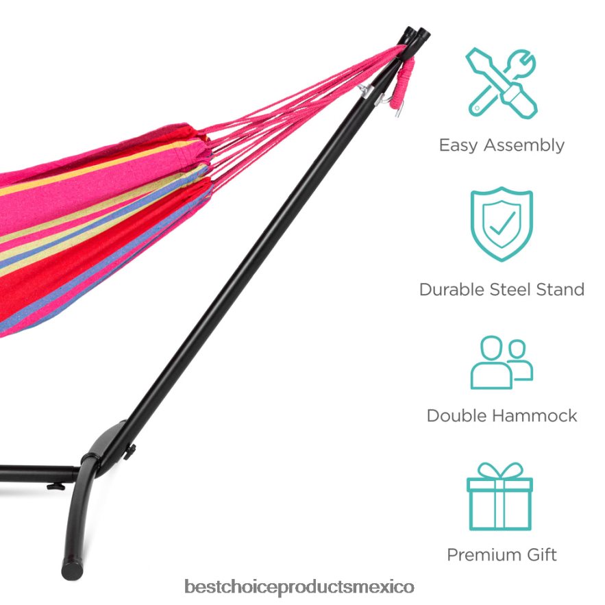 vida al aire libre | Hamaca doble estilo brasileño para 2 personas con bolsa de transporte y soporte de acero Best Choice Products paraíso X080FZ880