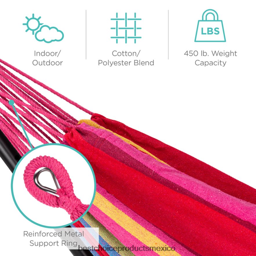 vida al aire libre | Hamaca doble estilo brasileño para 2 personas con bolsa de transporte y soporte de acero Best Choice Products paraíso X080FZ880