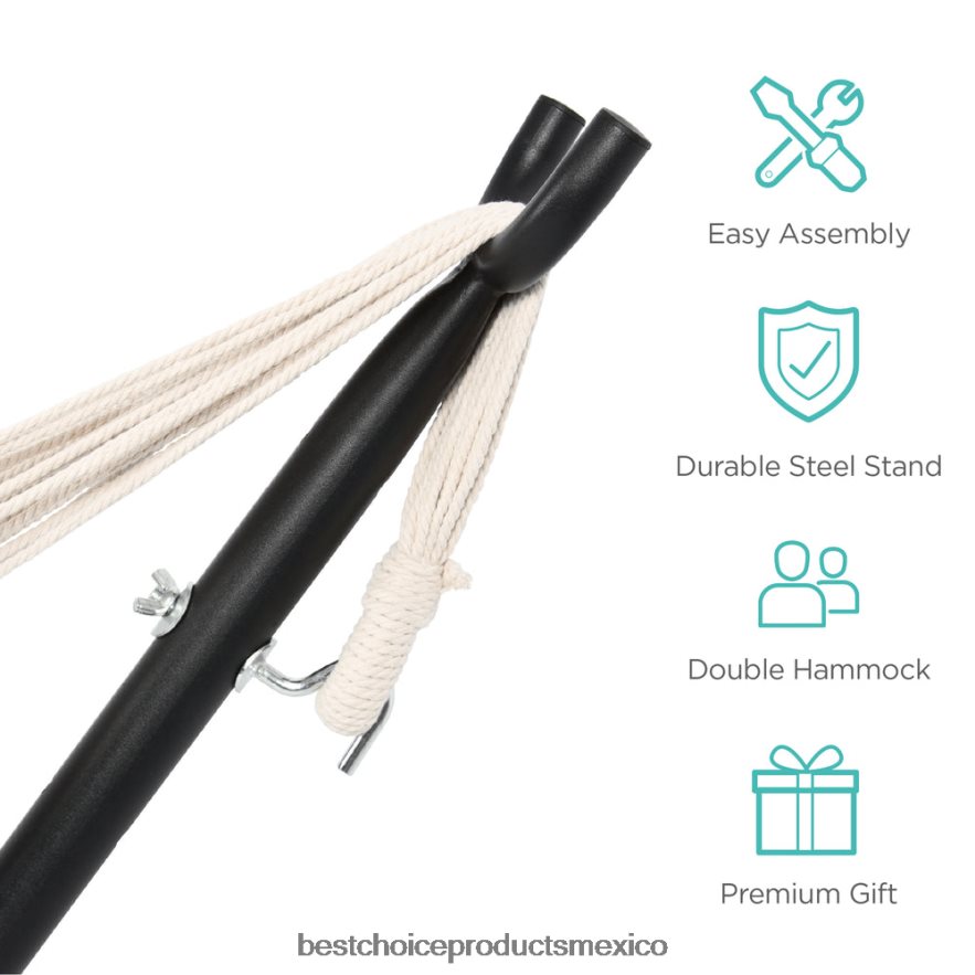 vida al aire libre | Hamaca doble estilo brasileño para 2 personas con bolsa de transporte y soporte de acero Best Choice Products raya verde azul X080FZ877