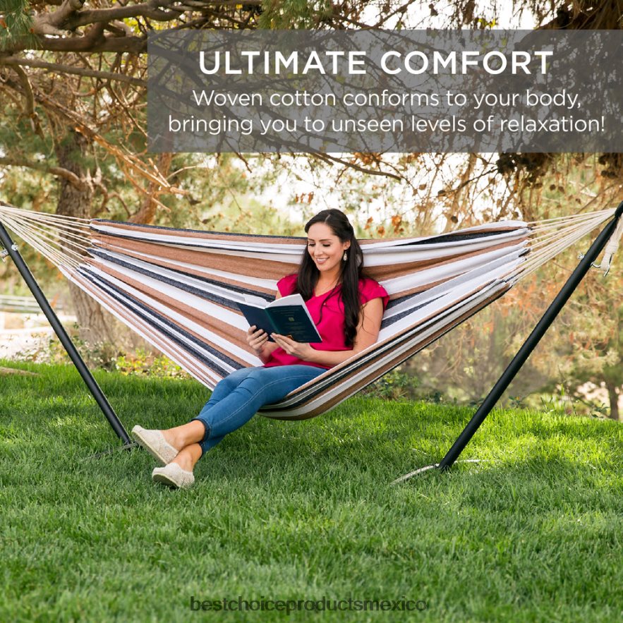 vida al aire libre | Hamaca doble estilo brasileño para 2 personas con bolsa de transporte y soporte de acero Best Choice Products rayas del desierto X080FZ879