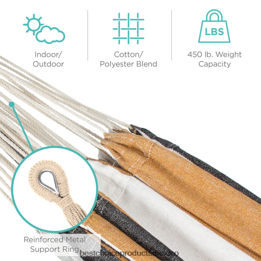 vida al aire libre | Hamaca doble estilo brasileño para 2 personas con bolsa de transporte y soporte de acero Best Choice Products rayas del desierto X080FZ879