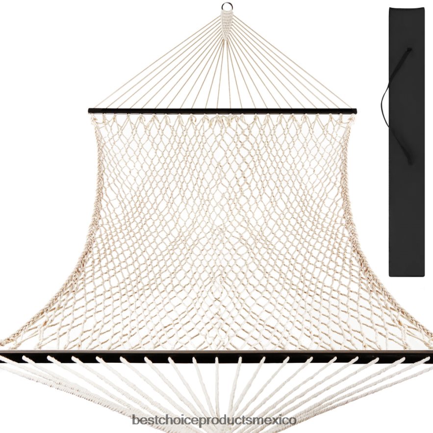 vida al aire libre | Hamaca doble para 2 personas con cuerda de algodón y barras separadoras, estuche de transporte Best Choice Products madera expreso X080FZ1427