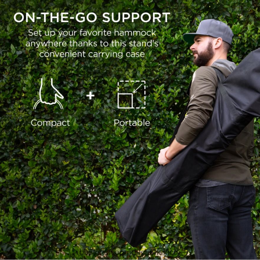 vida al aire libre | Soporte para hamaca portátil de acero resistente con rueda incorporada y estuche Best Choice Products negro X080FZ1441