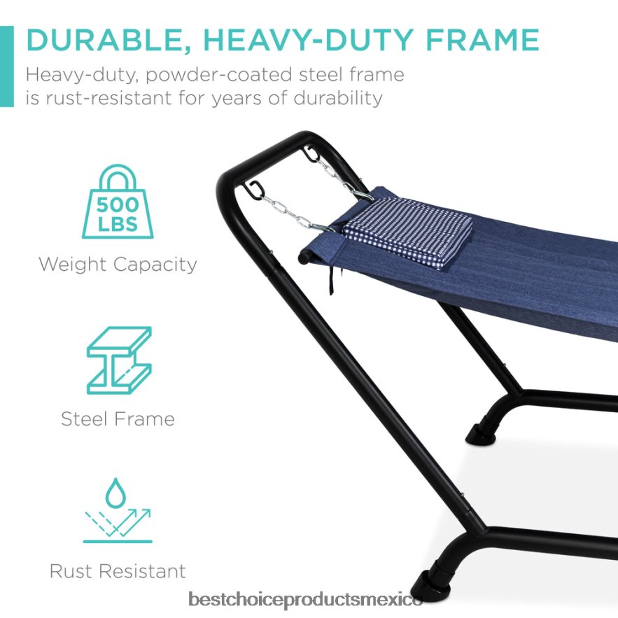 vida al aire libre | hamaca para patio exterior, jardín con soporte, almohada, bolsillos de almacenamiento Best Choice Products azul X080FZ924