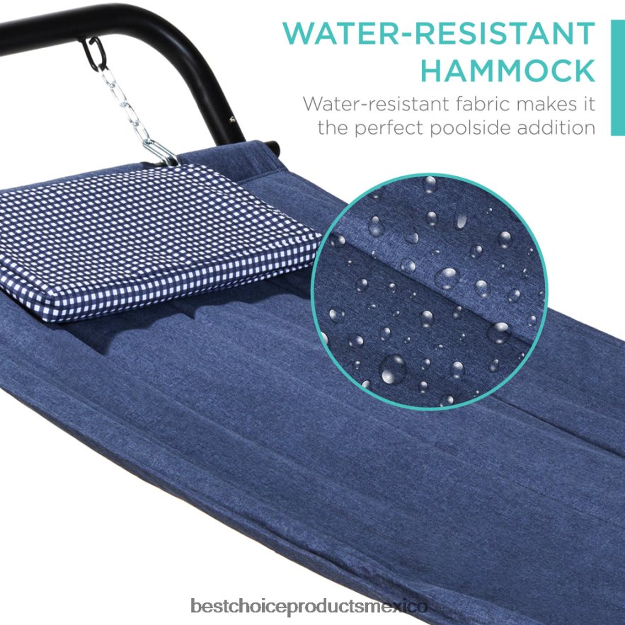 vida al aire libre | hamaca para patio exterior, jardín con soporte, almohada, bolsillos de almacenamiento Best Choice Products azul X080FZ924