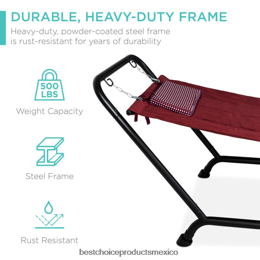 vida al aire libre | hamaca para patio exterior, jardín con soporte, almohada, bolsillos de almacenamiento Best Choice Products rojo X080FZ925