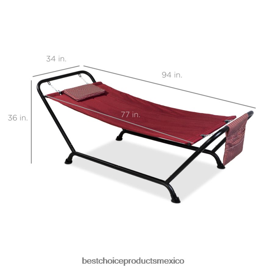 vida al aire libre | hamaca para patio exterior, jardín con soporte, almohada, bolsillos de almacenamiento Best Choice Products rojo X080FZ925