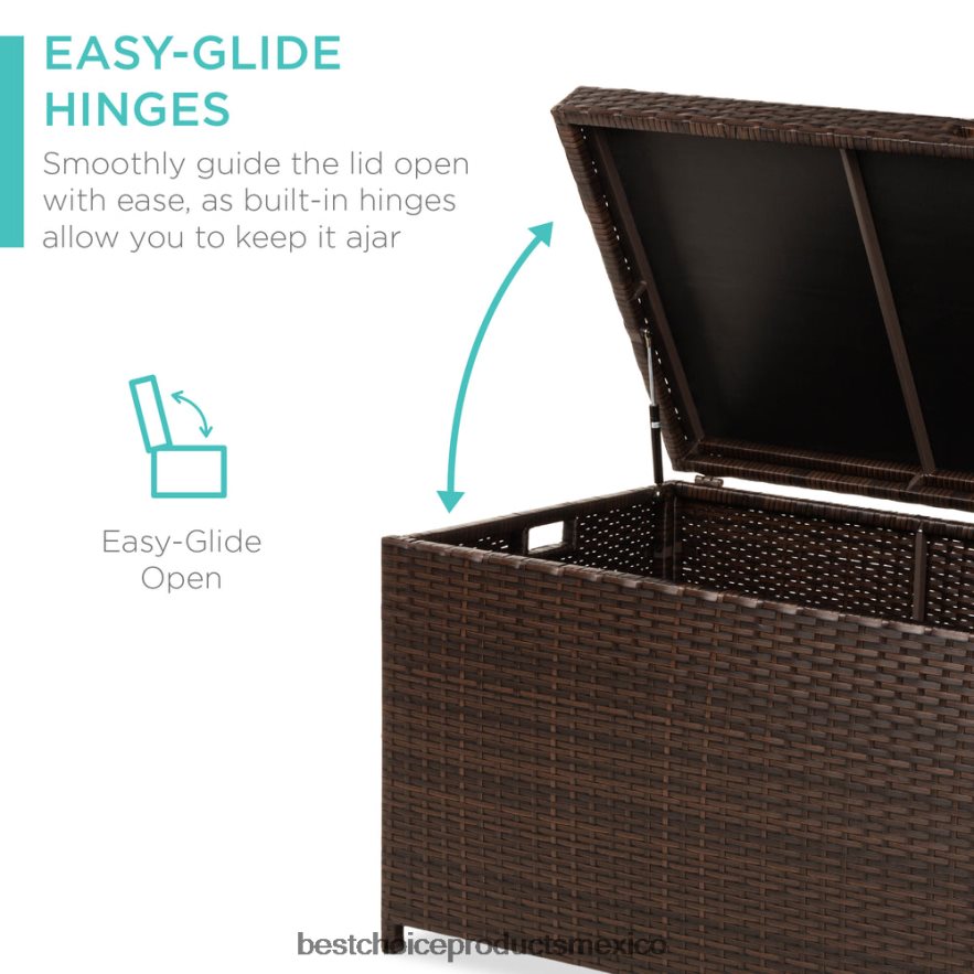 vida al aire libre | Caja de almacenamiento de mimbre para interior y exterior con estructura de acero, tapa elevable Best Choice Products marrón X080FZ1458