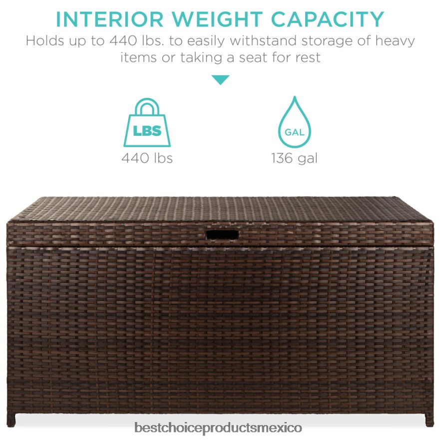 vida al aire libre | Caja de almacenamiento de mimbre para interior y exterior con estructura de acero, tapa elevable Best Choice Products marrón X080FZ1458