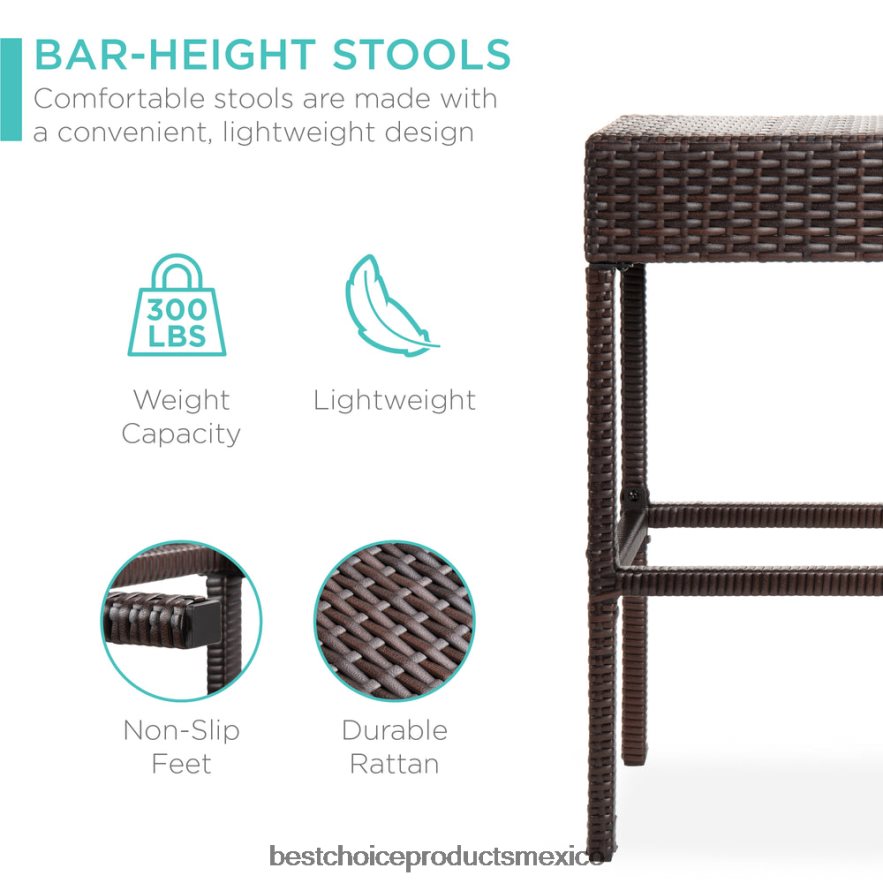 vida al aire libre | Juego de barra de mimbre de 5 piezas con 4 taburetes, abridor de botellas incorporado y almacenamiento oculto Best Choice Products marrón X080FZ1414