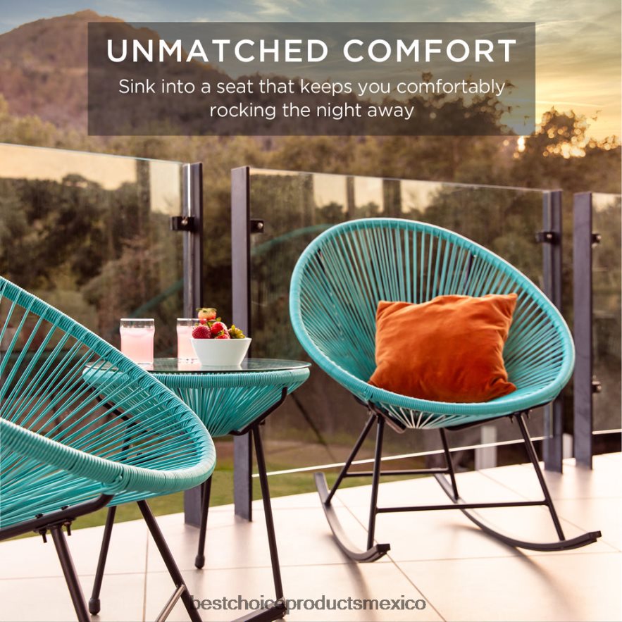 vida al aire libre | Juego de bistró con mecedora Acapulco de cuerda tejida para patio de 3 piezas Best Choice Products azul X080FZ1419