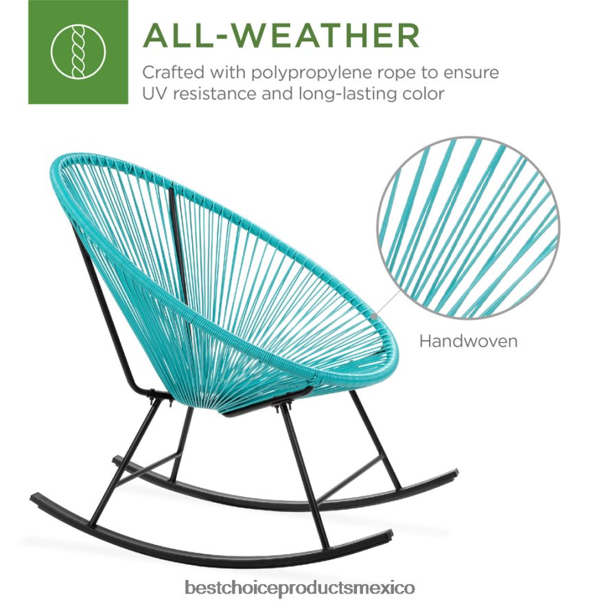 vida al aire libre | Juego de bistró con mecedora Acapulco de cuerda tejida para patio de 3 piezas Best Choice Products azul X080FZ1419