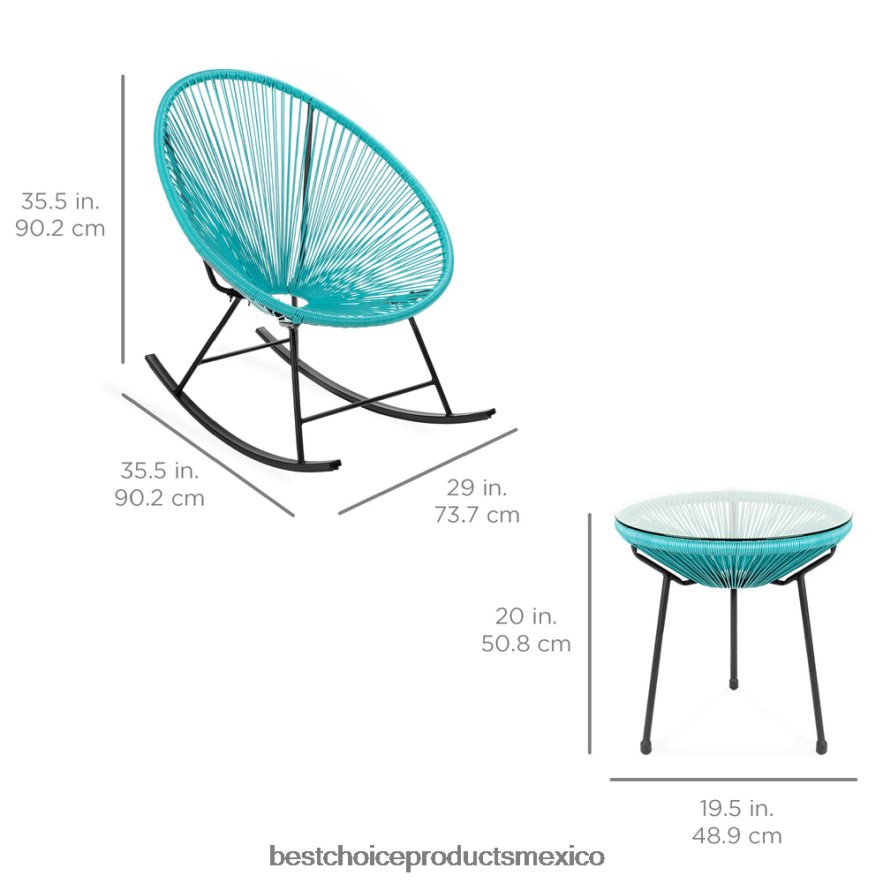 vida al aire libre | Juego de bistró con mecedora Acapulco de cuerda tejida para patio de 3 piezas Best Choice Products azul X080FZ1419