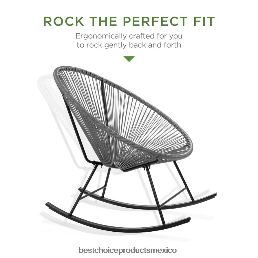 vida al aire libre | Juego de bistró con mecedora Acapulco de cuerda tejida para patio de 3 piezas Best Choice Products gris X080FZ1417