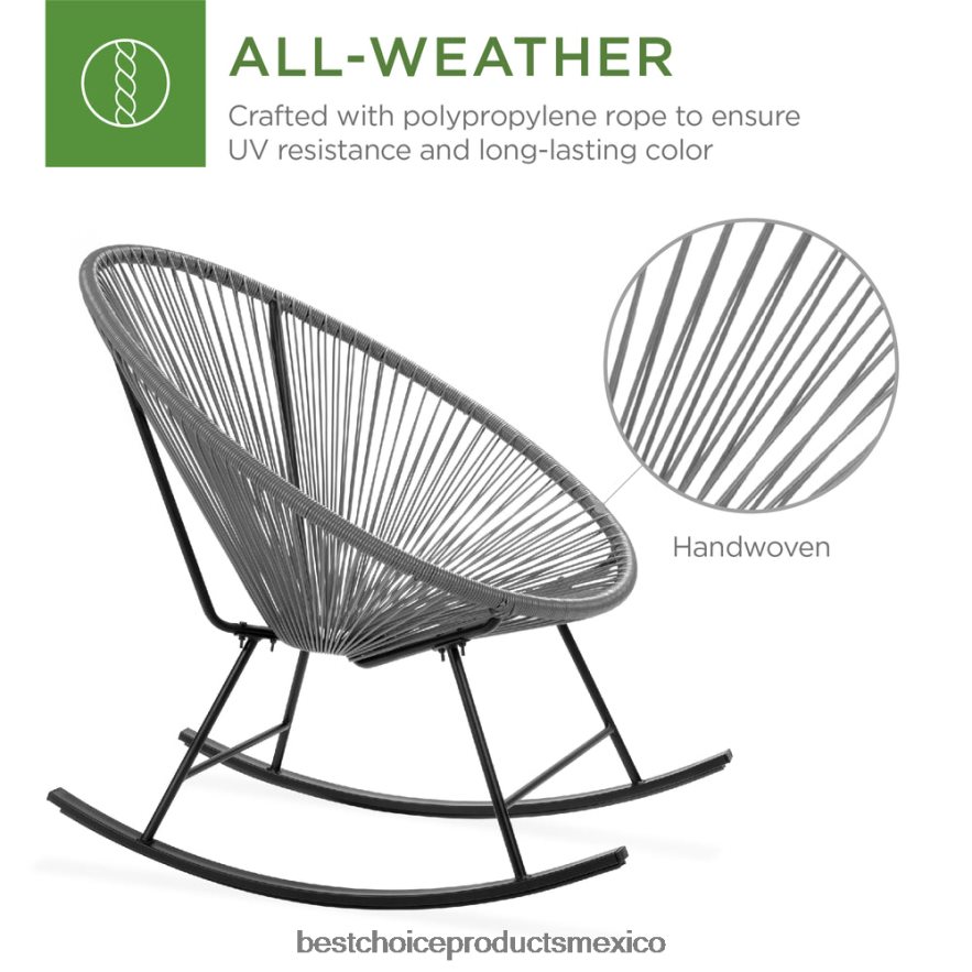 vida al aire libre | Juego de bistró con mecedora Acapulco de cuerda tejida para patio de 3 piezas Best Choice Products gris X080FZ1417