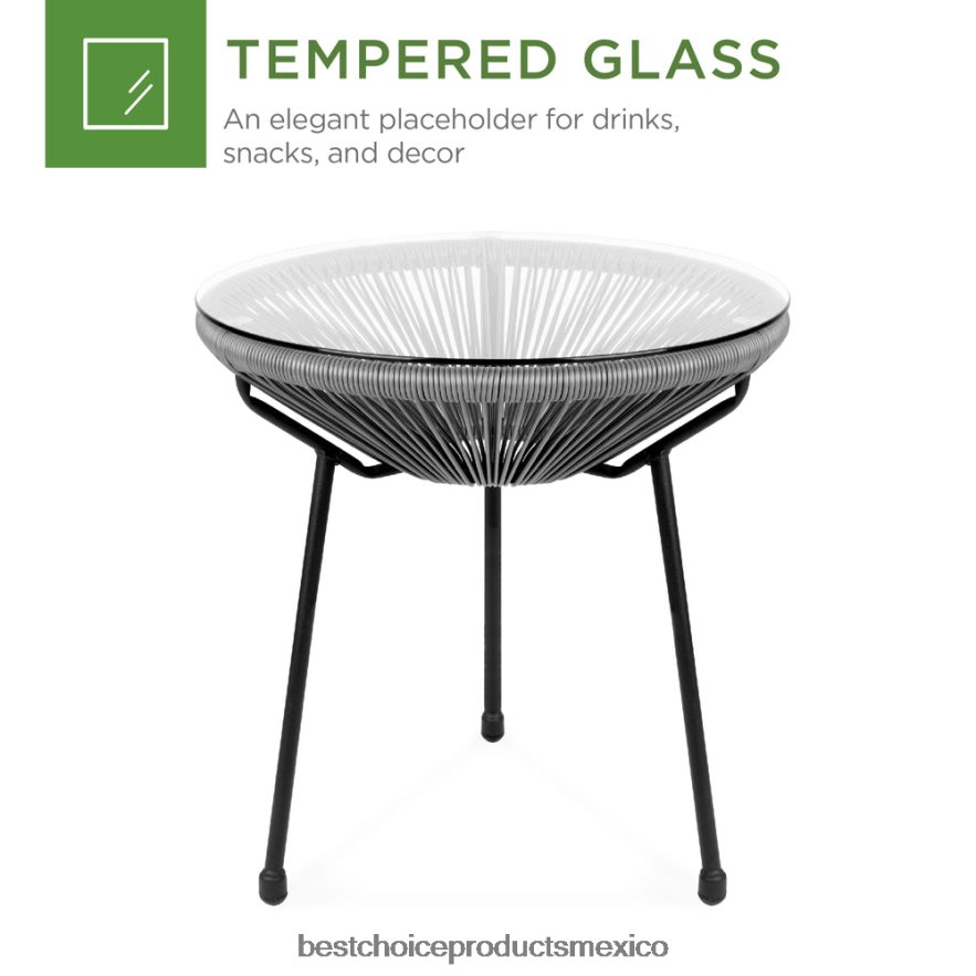 vida al aire libre | Juego de bistró con mecedora Acapulco de cuerda tejida para patio de 3 piezas Best Choice Products gris X080FZ1417