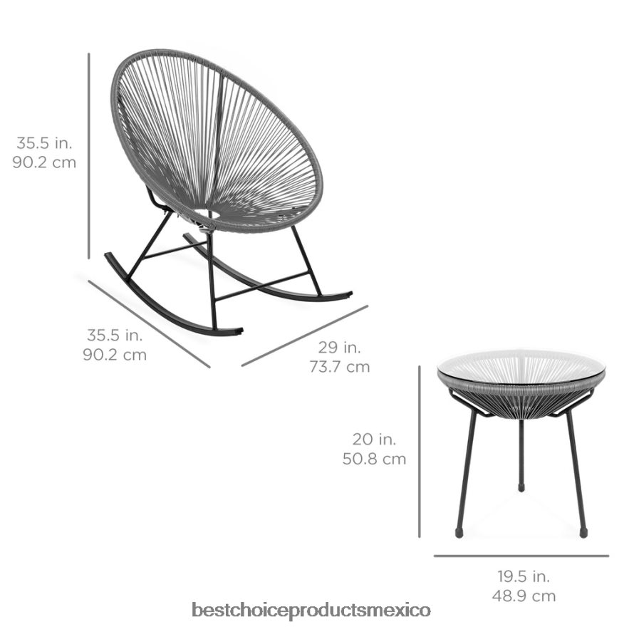 vida al aire libre | Juego de bistró con mecedora Acapulco de cuerda tejida para patio de 3 piezas Best Choice Products gris X080FZ1417