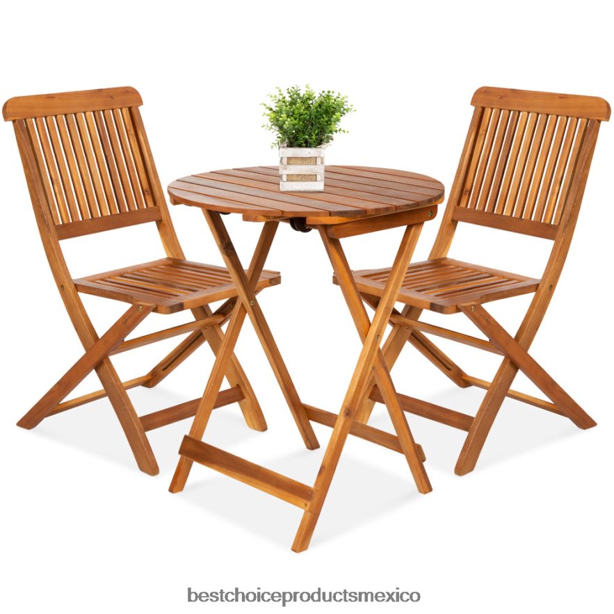 vida al aire libre | Juego de bistró de madera de acacia de 3 piezas con mesa plegable y 2 sillas. Best Choice Products marrón X080FZ421