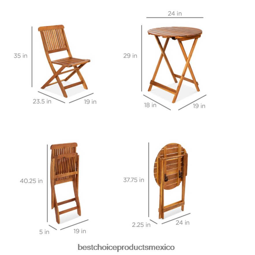 vida al aire libre | Juego de bistró de madera de acacia de 3 piezas con mesa plegable y 2 sillas. Best Choice Products marrón X080FZ421
