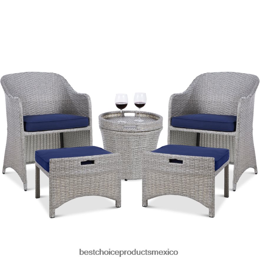 vida al aire libre | Juego de bistró de mimbre para exteriores de 5 piezas con mesa lateral de almacenamiento, sin ensamblaje Best Choice Products gris/azul marino X080FZ853