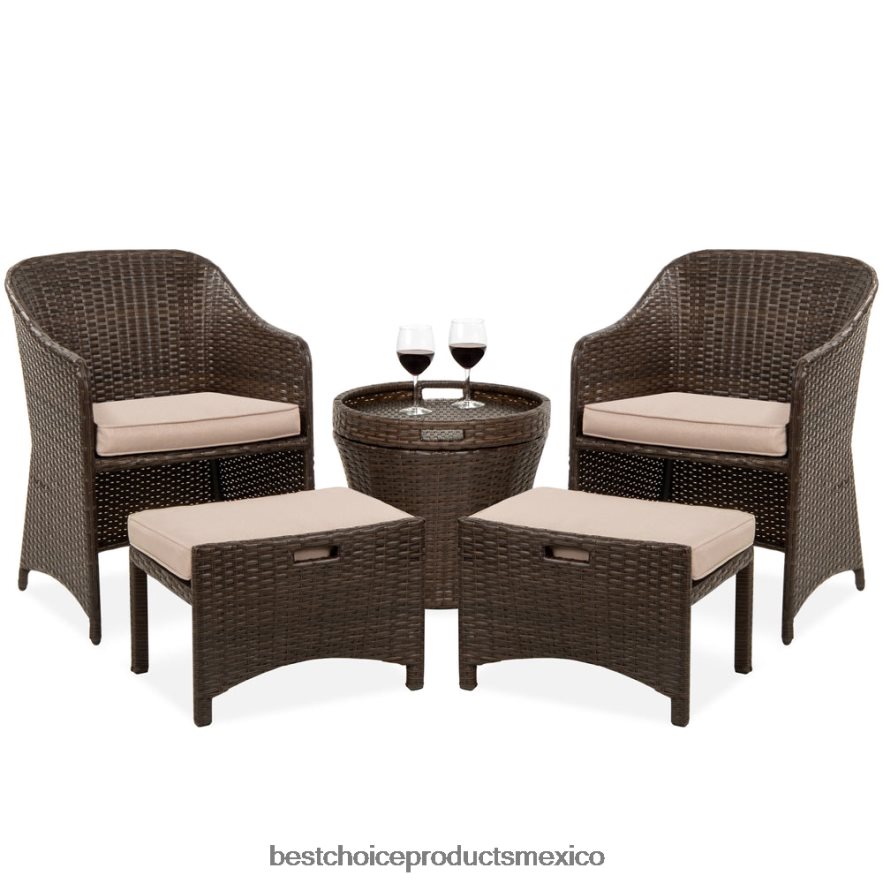 vida al aire libre | Juego de bistró de mimbre para exteriores de 5 piezas con mesa lateral de almacenamiento, sin ensamblaje Best Choice Products marrón X080FZ851