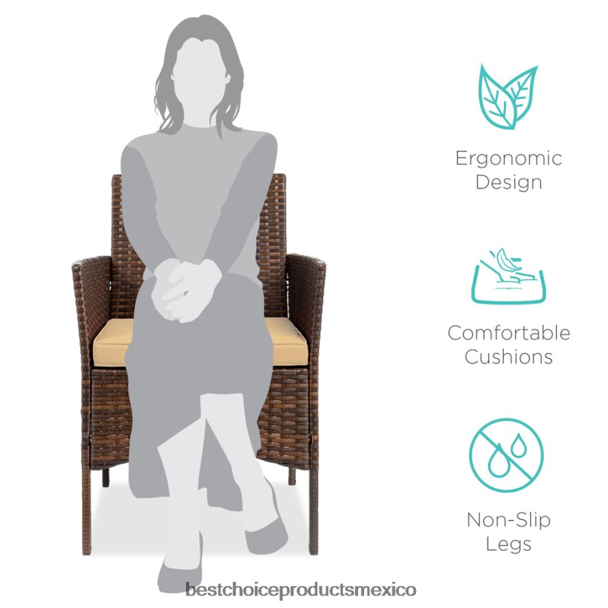 vida al aire libre | Juego de bistró de mimbre para patio exterior de 3 piezas con mesa lateral de almacenamiento Best Choice Products marrón/bronceado X080FZ1315