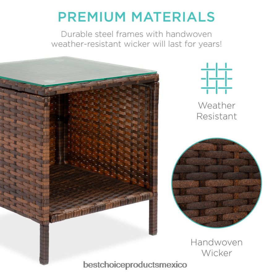 vida al aire libre | Juego de bistró de mimbre para patio exterior de 3 piezas con mesa lateral de almacenamiento Best Choice Products rojo marrón X080FZ1312