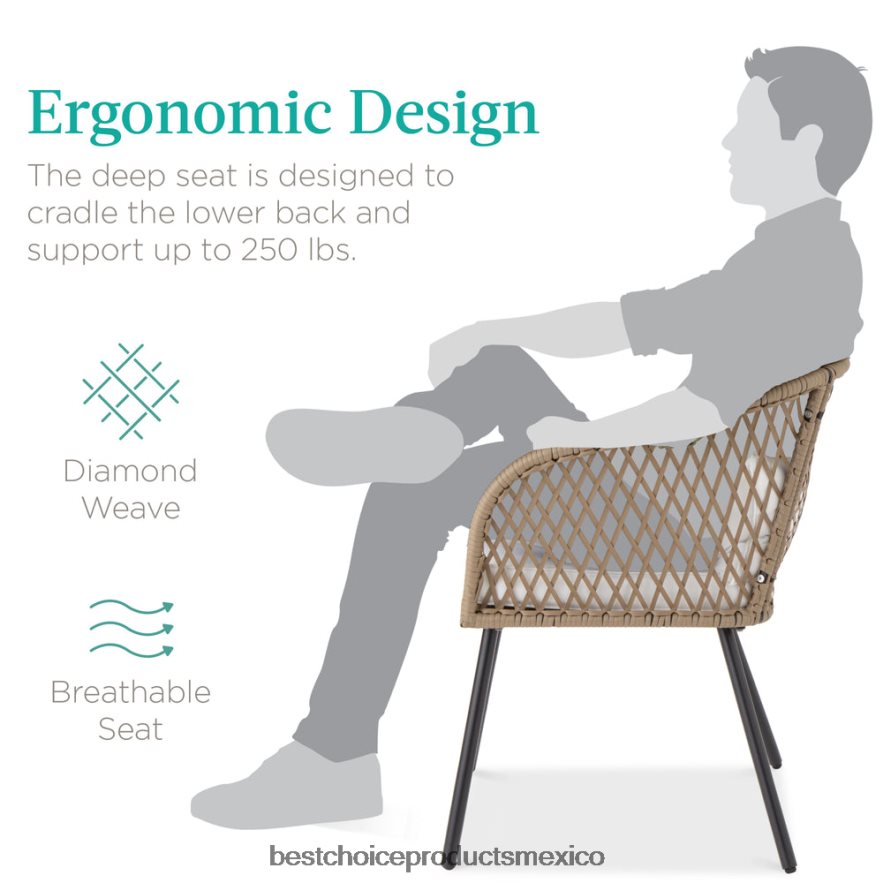 vida al aire libre | Juego de bistró de mimbre tejido en forma de diamante para exteriores de 3 piezas con mesa auxiliar de vidrio templado Best Choice Products Marfil X080FZ1446