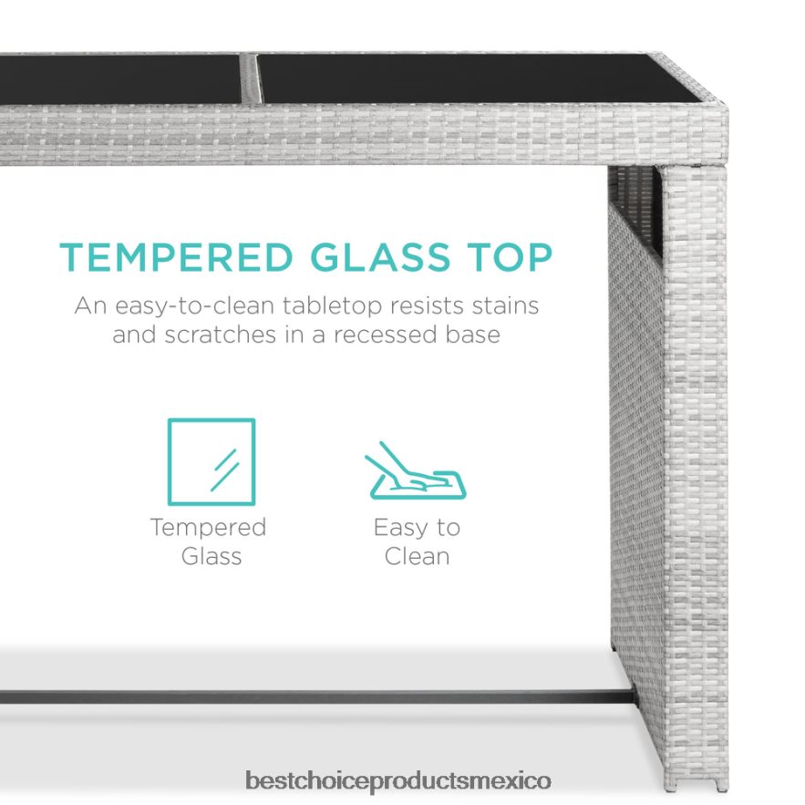 vida al aire libre | Juego de comedor de patio con barra de mimbre de 7 piezas con mesa de vidrio y 6 taburetes Best Choice Products Armada X080FZ1393