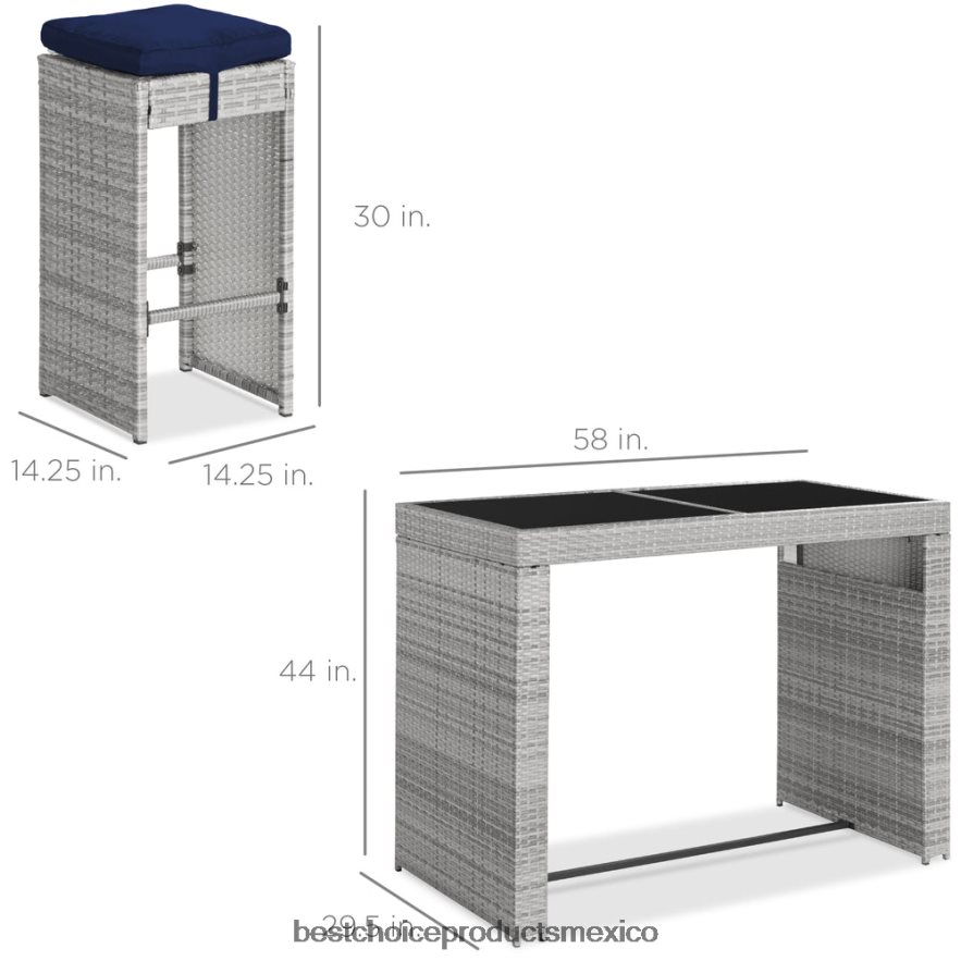 vida al aire libre | Juego de comedor de patio con barra de mimbre de 7 piezas con mesa de vidrio y 6 taburetes Best Choice Products Armada X080FZ1393