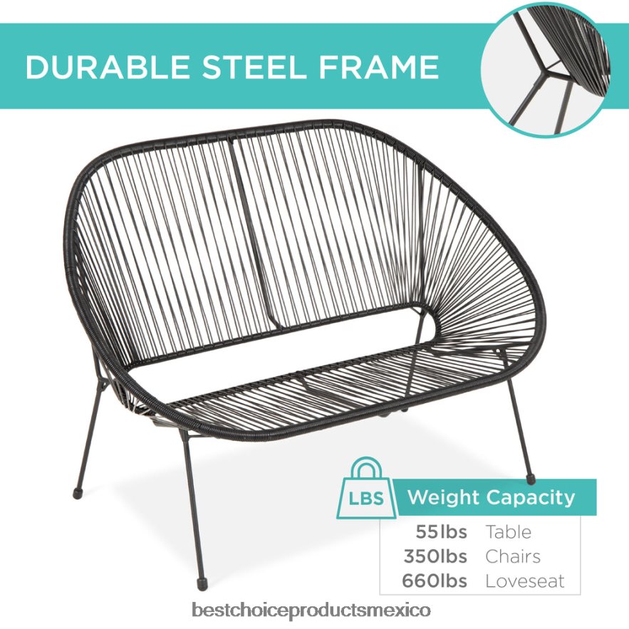 vida al aire libre | Juego de conversación Acapulco de 4 piezas para todo clima con mesa y sofá de dos plazas Best Choice Products negro X080FZ914