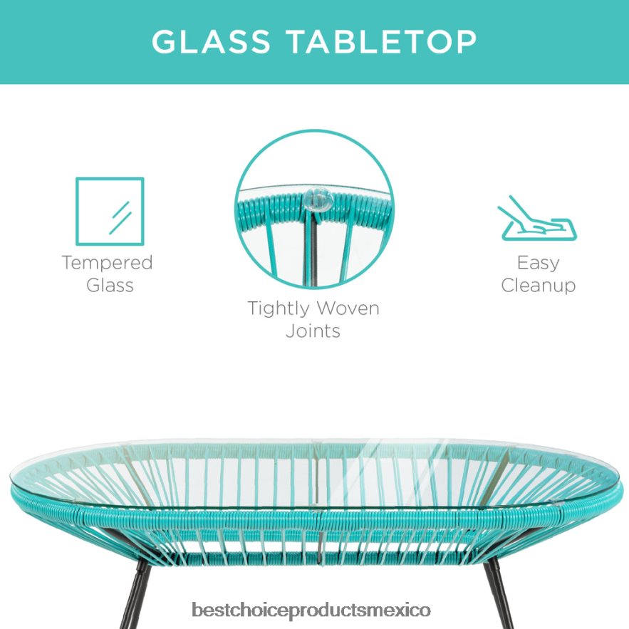 vida al aire libre | Juego de conversación Acapulco de 4 piezas para todo clima con mesa y sofá de dos plazas Best Choice Products verde azulado X080FZ913