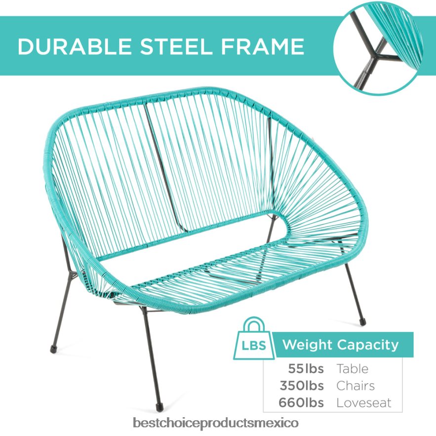 vida al aire libre | Juego de conversación Acapulco de 4 piezas para todo clima con mesa y sofá de dos plazas Best Choice Products verde azulado X080FZ913