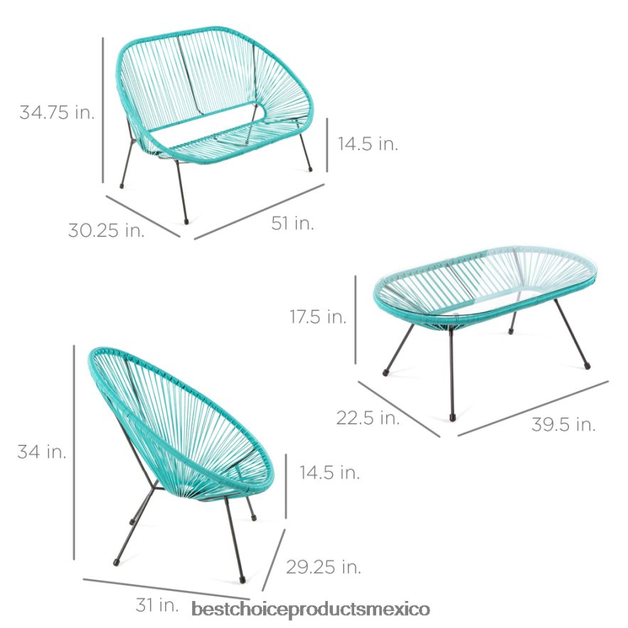 vida al aire libre | Juego de conversación Acapulco de 4 piezas para todo clima con mesa y sofá de dos plazas Best Choice Products verde azulado X080FZ913
