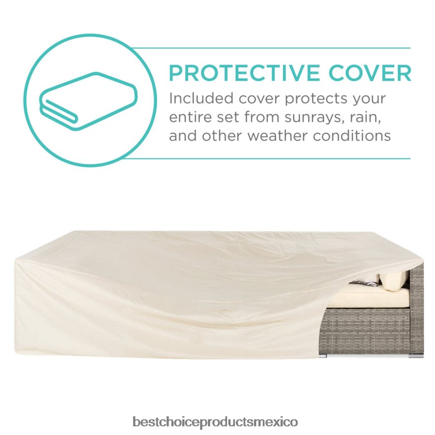 vida al aire libre | Juego de conversación seccional modular de mimbre de 7 piezas con 2 almohadas y funda Best Choice Products gris/crema X080FZ1305