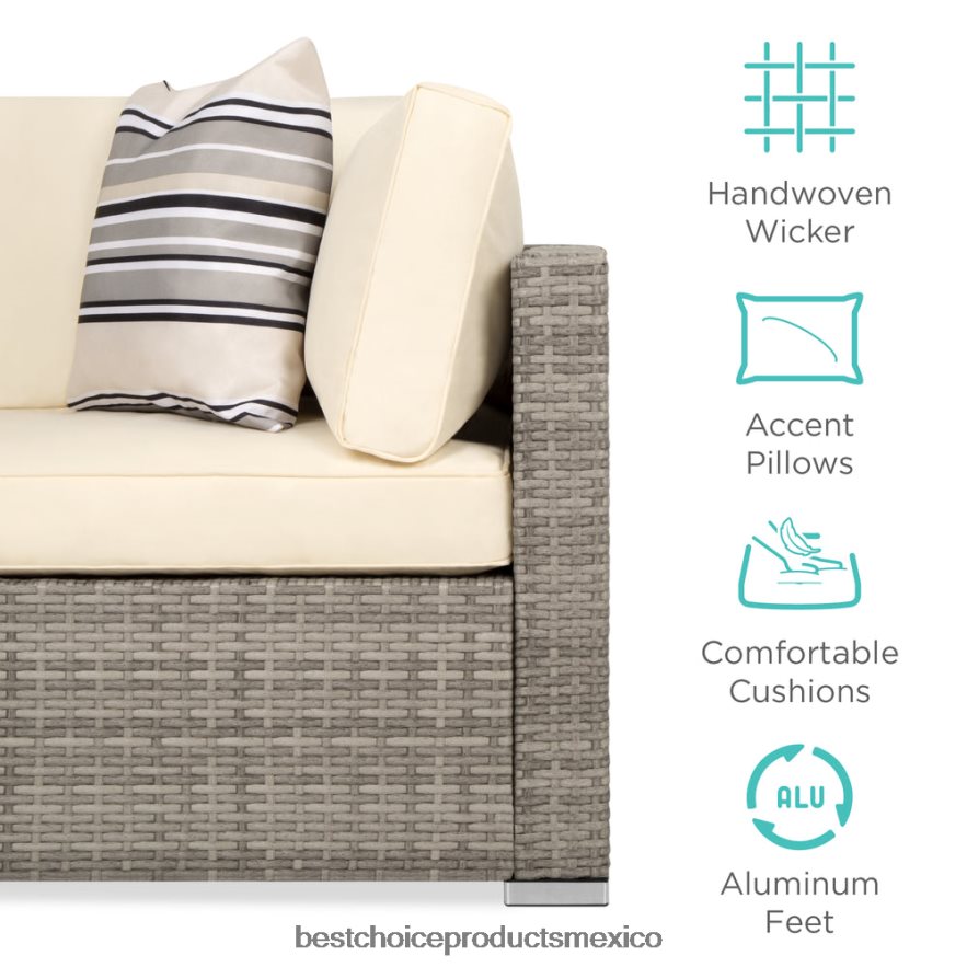 vida al aire libre | Juego de conversación seccional modular de mimbre de 7 piezas con 2 almohadas y funda Best Choice Products gris/crema X080FZ1305