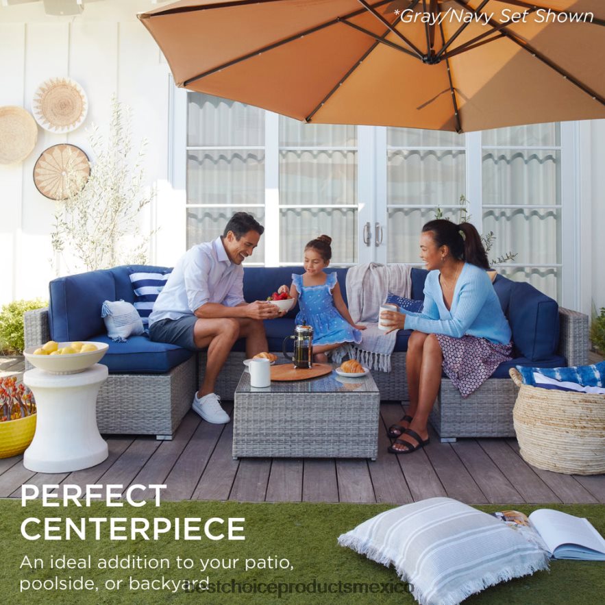 vida al aire libre | Juego de conversación seccional modular de mimbre de 7 piezas con 2 almohadas y funda Best Choice Products gris/crema X080FZ1305