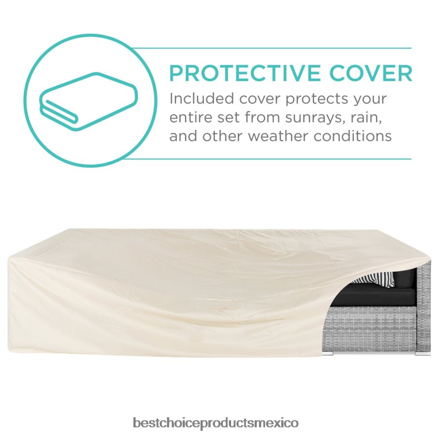 vida al aire libre | Juego de conversación seccional modular de mimbre de 7 piezas con 2 almohadas y funda Best Choice Products gris negro X080FZ1306