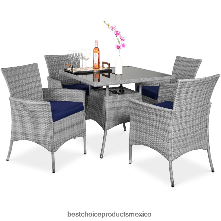 vida al aire libre | Juego de mesa de comedor de mimbre para patio de 5 piezas con 4 sillas Best Choice Products Armada X080FZ407