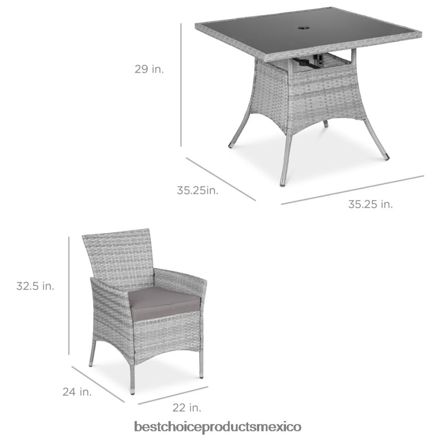 vida al aire libre | Juego de mesa de comedor de mimbre para patio de 5 piezas con 4 sillas Best Choice Products gris X080FZ408