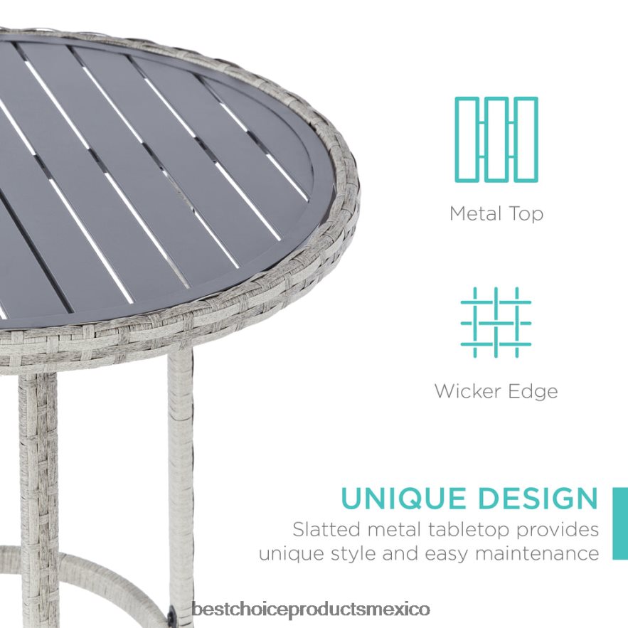 vida al aire libre | Juego de mesa y bar de mimbre para bistró al aire libre de 3 piezas con taburetes y reposapiés Best Choice Products gris/azul X080FZ1398