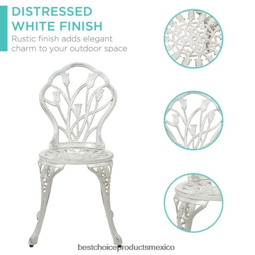 vida al aire libre | Juego de muebles bistró para patio de aluminio fundido de 3 piezas Best Choice Products blanco X080FZ411