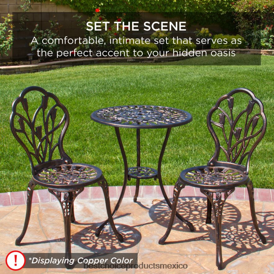 vida al aire libre | Juego de muebles bistró para patio de aluminio fundido de 3 piezas Best Choice Products blanco X080FZ411