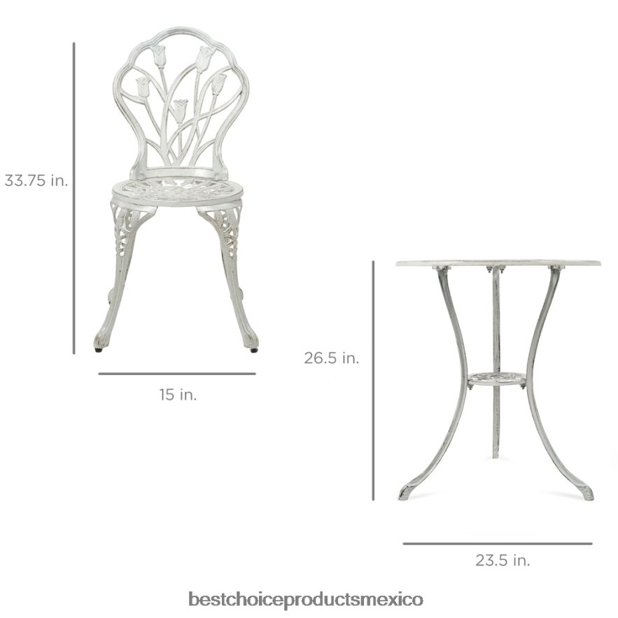 vida al aire libre | Juego de muebles bistró para patio de aluminio fundido de 3 piezas Best Choice Products blanco X080FZ411