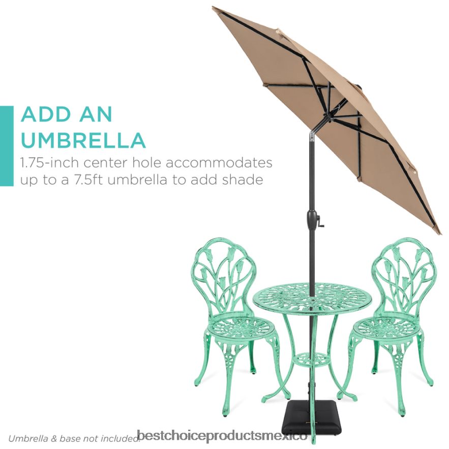 vida al aire libre | Juego de muebles bistró para patio de aluminio fundido de 3 piezas Best Choice Products verde azulado X080FZ412